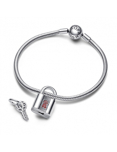Pandora Pendente Lucchetto e ChiavedellAmore con Pietre Rosse