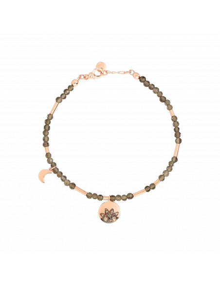 BRACCIALE DODO MOON AND SUN. ORO ROSA QUARZO FUME DIAMANTI BROWN. MISURA L