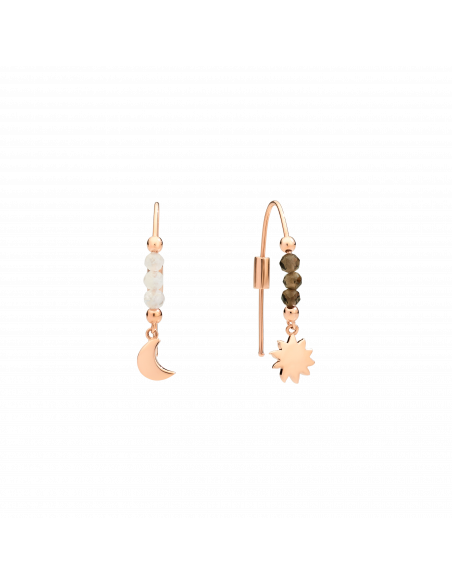 ORECCHINI DODO MOON AND SUN. ORO ROSA QUARZO FUME ADULARIA