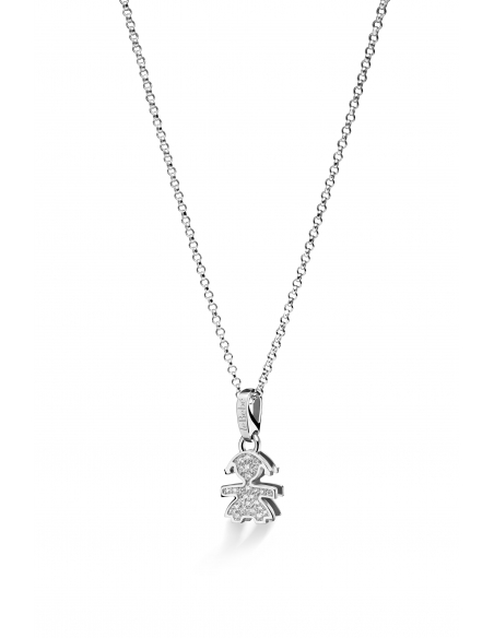 COLLANA LE BEBE CON CIONDOLO MINI BIMBA. ORO BIANCO DIAMANTI