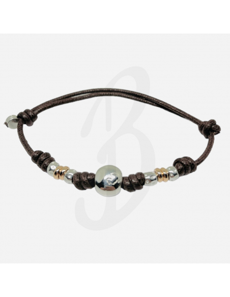 BRACCIALE DODO PEPITA, RONDELLE E GRANELLI, ORO ROSA, ARGENTO E COTONE