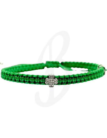 BRACCIALE CONCORDIA CON QUADRIFOGLIO. ORO BIANCO DIAMANTI BIANCHI SAGOLA VERDE SM
