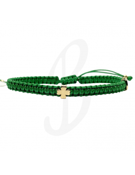BRACCIALE CONCORDIA CON QUADRIFOGLIO. ORO GIALLO SAGOLA VERDE ML