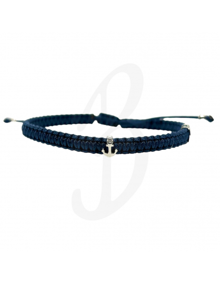 BRACCIALE CONCORDIA CON ANCORA. ORO BIANCO DIAMANTI BIANCHI SAGOLA BLU ML