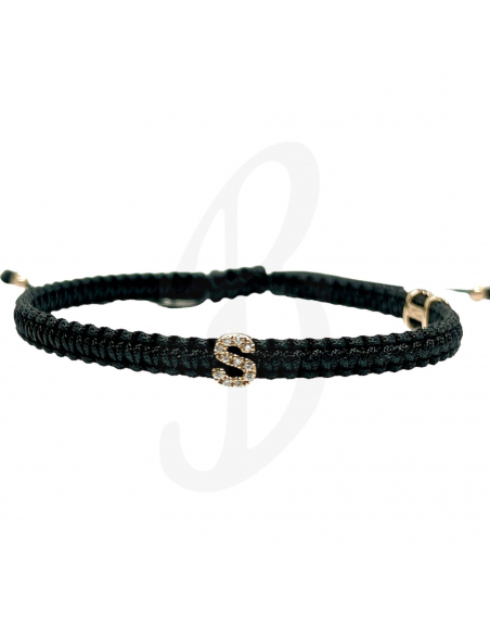 BRACCIALE CONCORDIA CON INIZIALE S. ORO ROSA DIAMANTI BIANCHI SAGOLA NERA ML