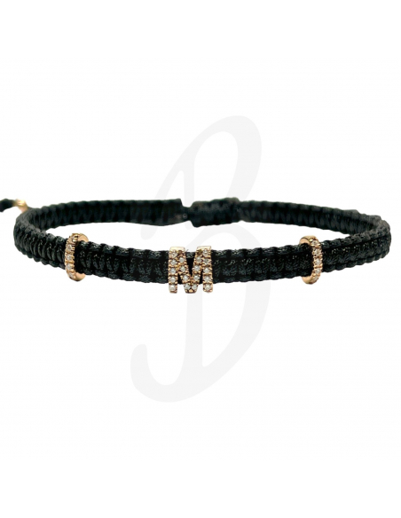 BRACCIALE CONCORDIA CON 2 OVALI INIZIALE M. ORO ROSA DIAMANTI BIANCHI SAGOLA NERA M