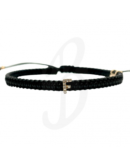 BRACCIALE CONCORDIA CON INIZIALE F. ORO ROSA DIAMANTI BIANCHI SAGOLA NERA ML