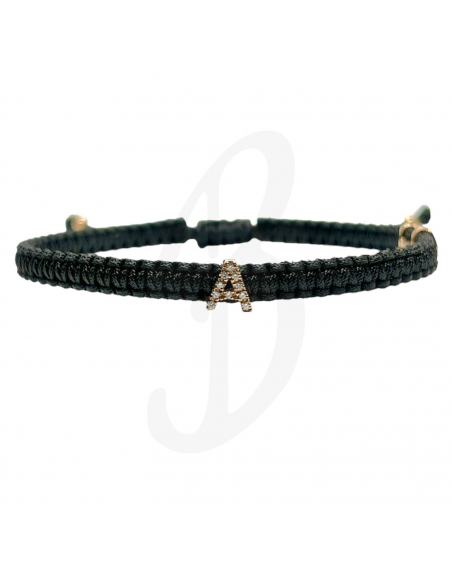 BRACCIALE CONCORDIA CON INIZIALE A. ORO ROSA DIAMANTI BIANCHI SAGOLA NERA ML