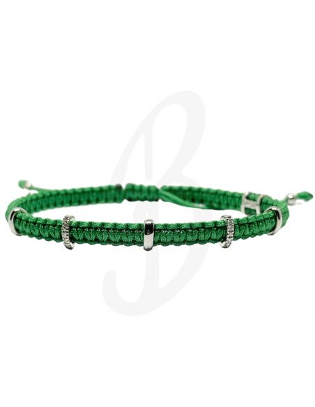 BRACCIALE CONCORDIA 5 OVALI. ORO BIANCO E DIAMANTI BIANCHI SAGOLA VERDE L