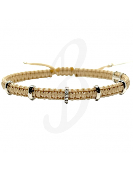 BRACCIALE CONCORDIA 5 OVALI. ORO BIANCO E DIAMANTI BIANCHI SAGOLA SABBIA SM