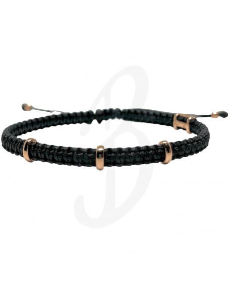 BRACCIALE CONCORDIA 3 OVALI. ORO ROSA SAGOLA NERA ML