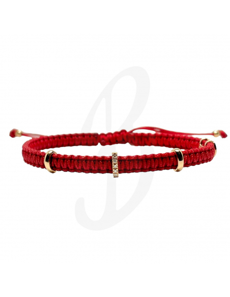 BRACCIALE CONCORDIA 3 OVALI. ORO ROSA E DIAMANTI BIANCHI SAGOLA ROSSA ECOLOGICA M