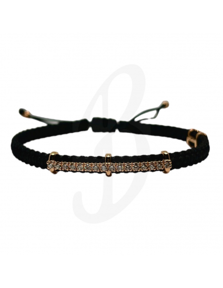BRACCIALE CONCORDIA CON 2 ARCHI. ORO ROSA DIAMANTI BIANCHI SAGOLA NERA M