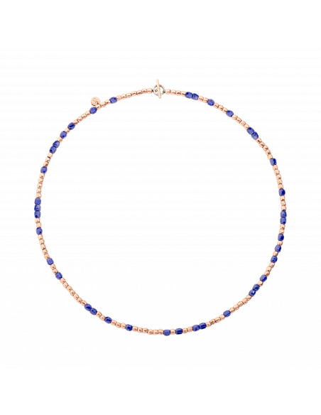 GIROCOLLO MINI GRANELLI. ARGENTO. CERAMICA BLU