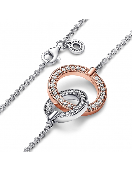 Pandora Collana Cerchi Intrecciati Bicolore e Pav