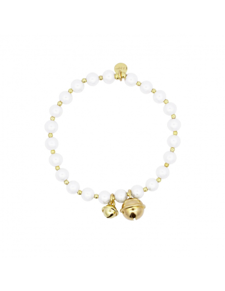 BRACCIALE RUE DES MILLE ELASTICO CAMPANELLI E PERLE WHITESIDE. ARGENTO