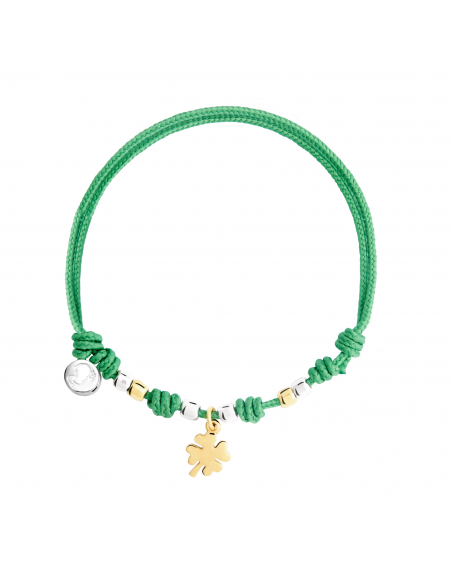 BRACCIALE DODO CON MINI QUADRIFOGLIO. ORO GIALLO ARGENTO