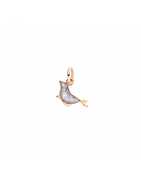 CIONDOLO DODO FOCA. ORO ROSA. SMALTATA GRIGIO PERLATO