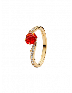 Pandora X Disney. La Bella e La Bestia. Anello Rosa Incantata Vetro di Murano. Misura 52