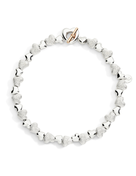 BRACCIALE DODO CUORICINI. ARGENTO. ARGENTO DIAMANTATO E ORO ROSA MISURA XL