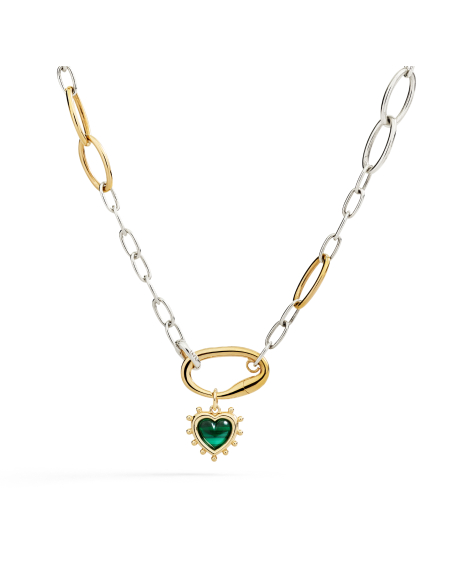 CIONDOLO DODO CUORE. ORO GIALLO ARGENTO MALACHITE