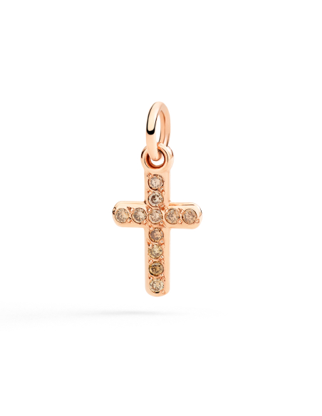 CIONDOLO DODO CROCE. ORO ROSA DIAMANTI BROWN