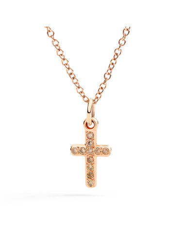 CIONDOLO DODO CROCE. ORO ROSA DIAMANTI BROWN