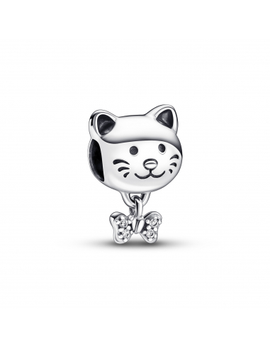 Cat sterling silver charm with clear cubic zirconia