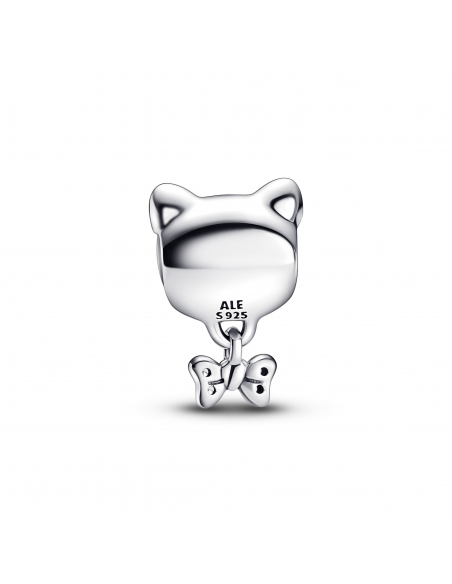 Cat sterling silver charm with clear cubic zirconia