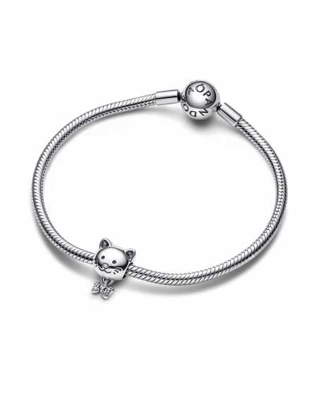 Pandora Cat sterling silver charm with clear cubic zirconia