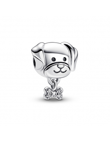 Dog sterling silver charm with clear cubic zirconia