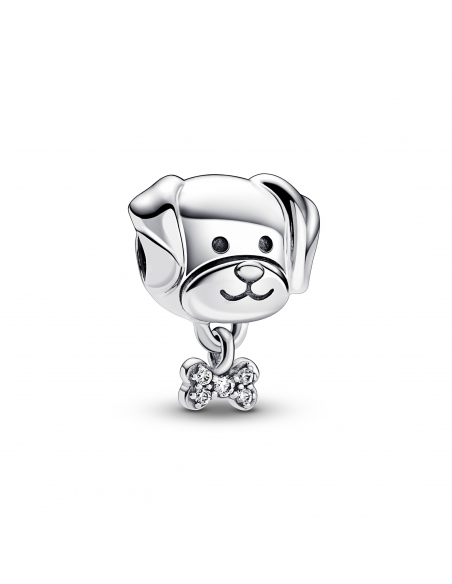 Dog sterling silver charm with clear cubic zirconia