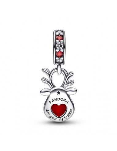 Pandora Charm Pendente Renna Naso Rosso Vetro di Murano